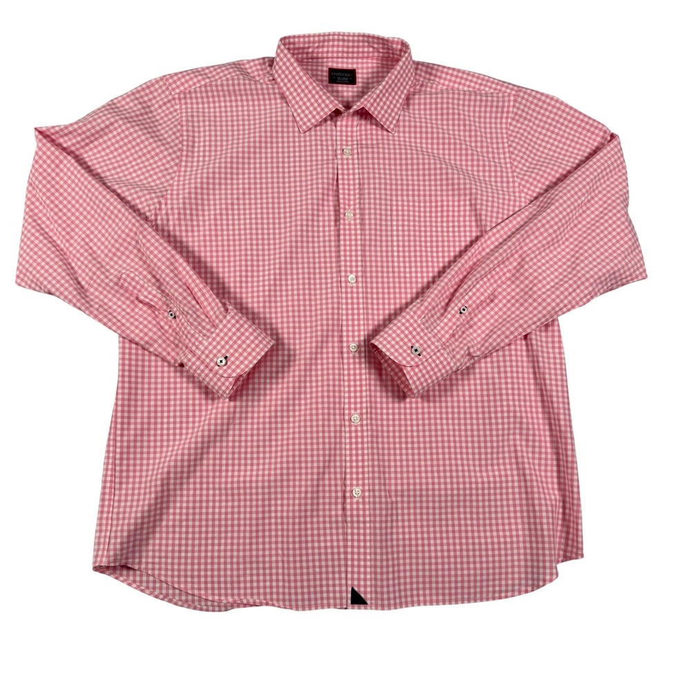 UNTUCKit Mens XXL Pink White Gingham Check Cotton Button Down Shirt Long Sleeve